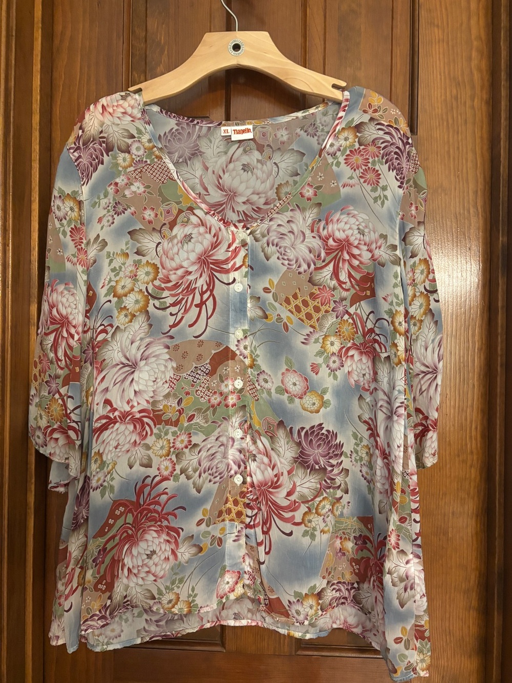 Tianello Pastel Floral Button-Front Blouse